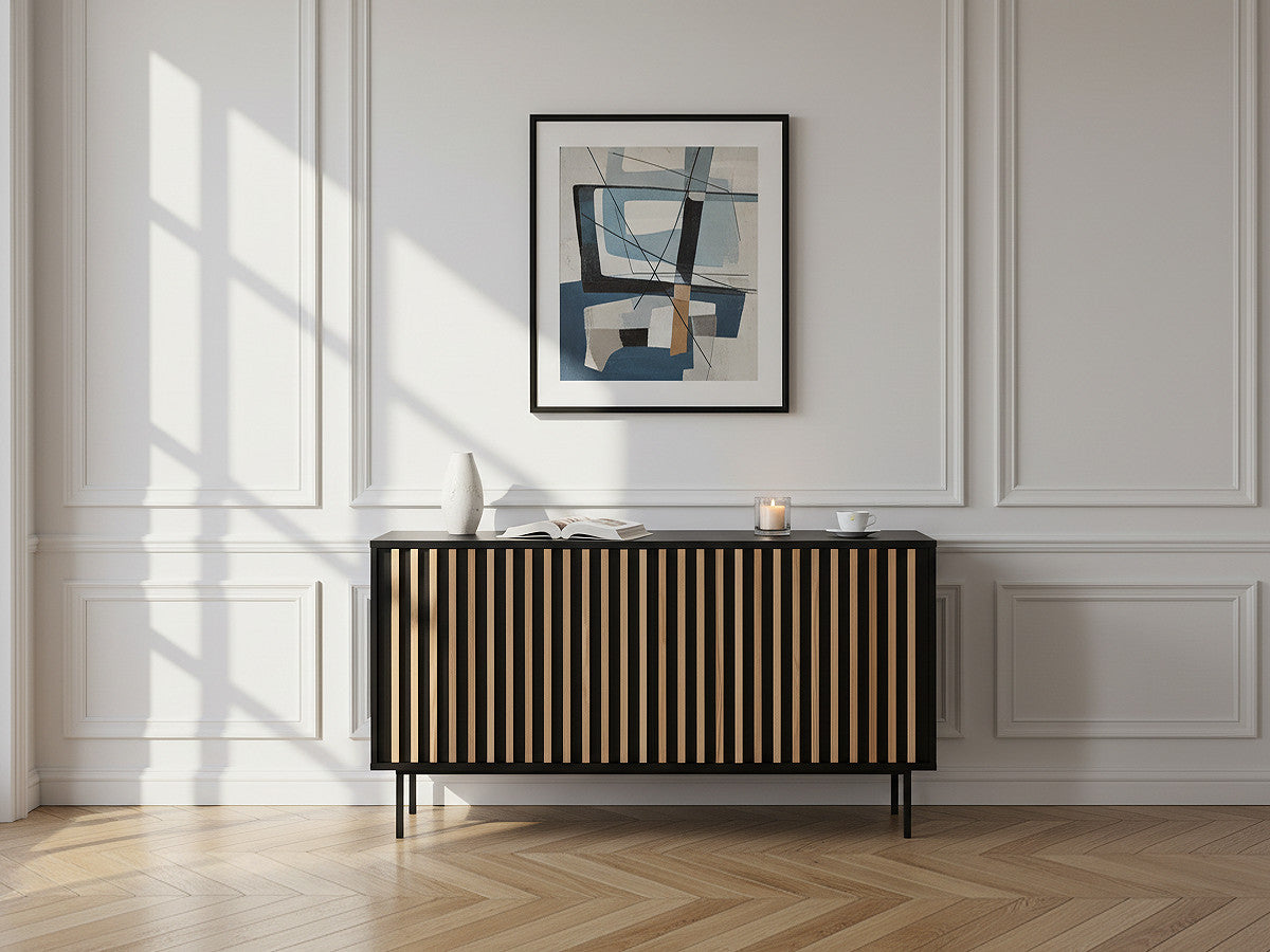 CORNEILLE 3-deurs dressoir 150 cm massief grenen stroken