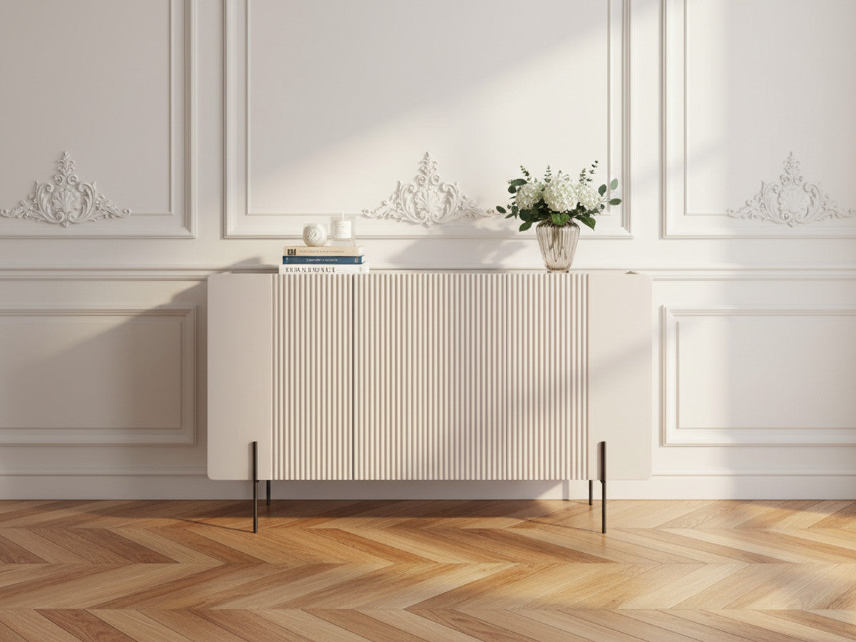 MATHILDE 3-deurs dressoir 150 cm met marmerlook bovenblad en zwarte poten