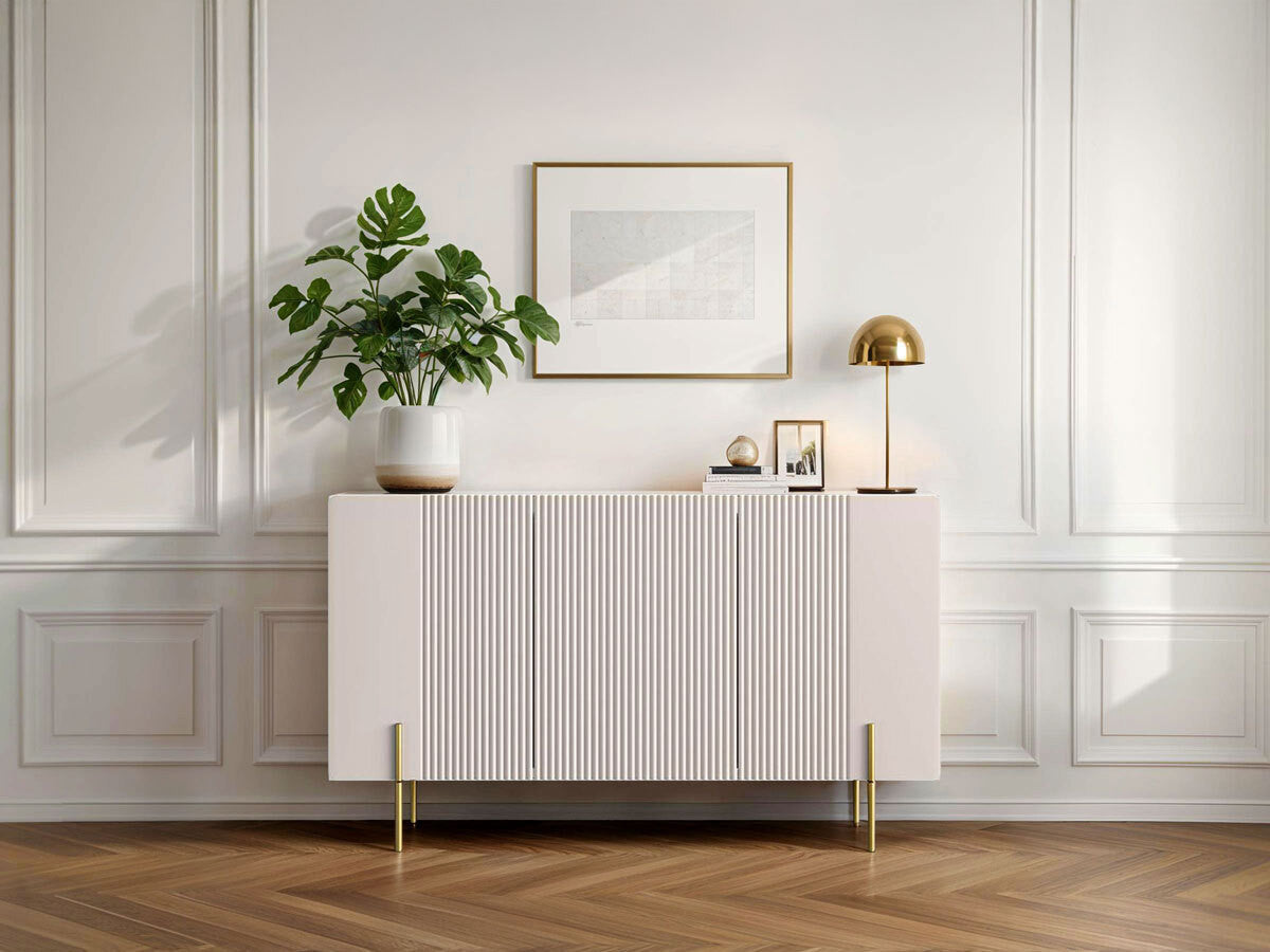 MATHILDE 3-deurs dressoir 150 cm met marmerlook bovenblad en gouden poten