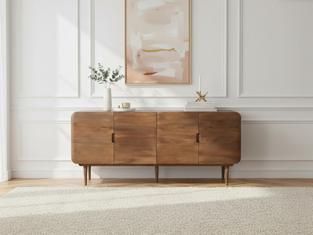 Buffet 4 portes 180 cm BRUNE bois massif de manguier