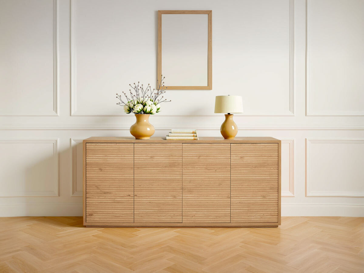 Buffet 4 portes 180 cm FERRET effet tasseaux de bois