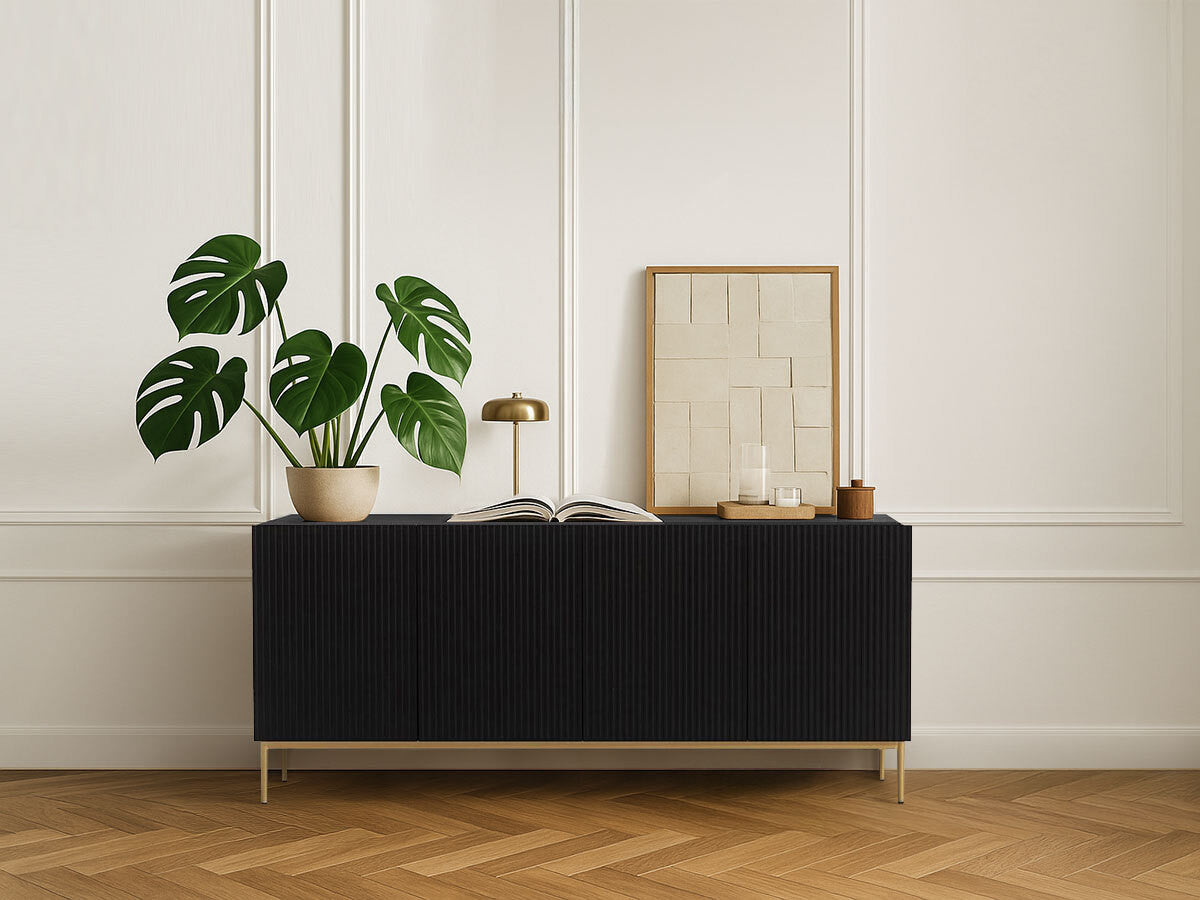 KASSIA 4-deurs dressoir 200 cm gouden metalen poten