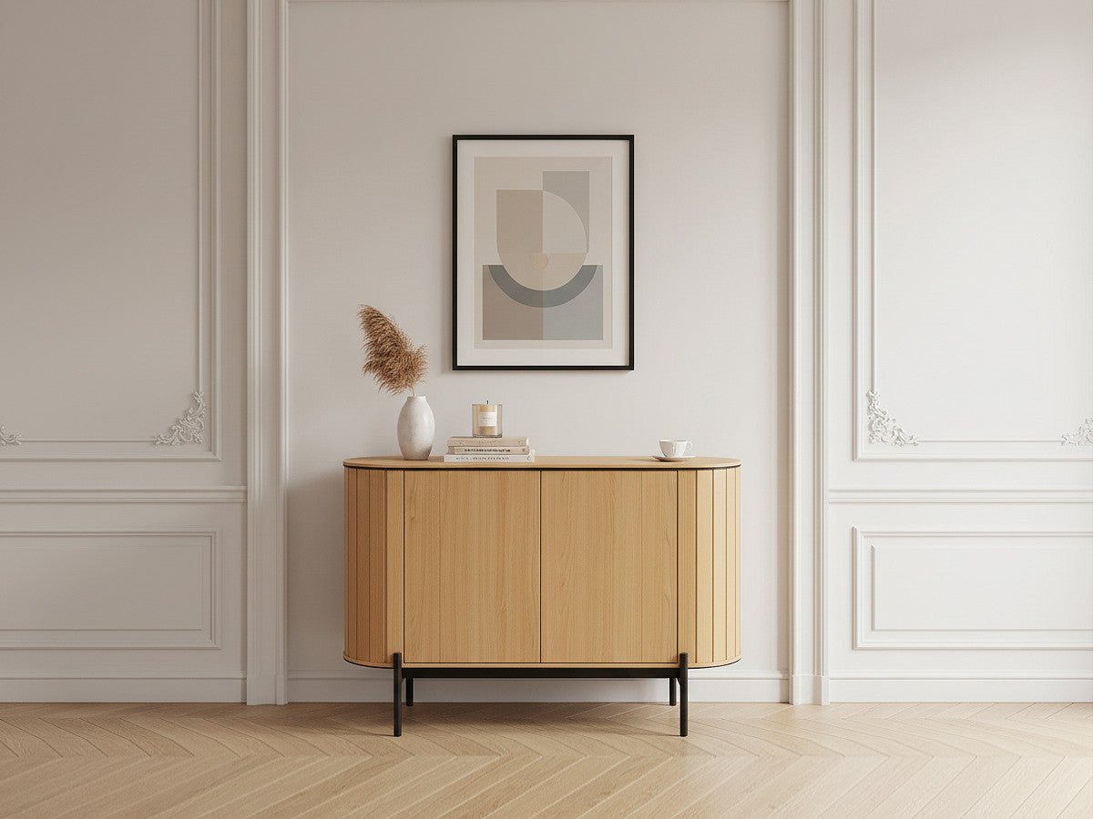 Afgeronde dressoir met 2 deuren, 124 cm, AMBOISE, eikenkleur