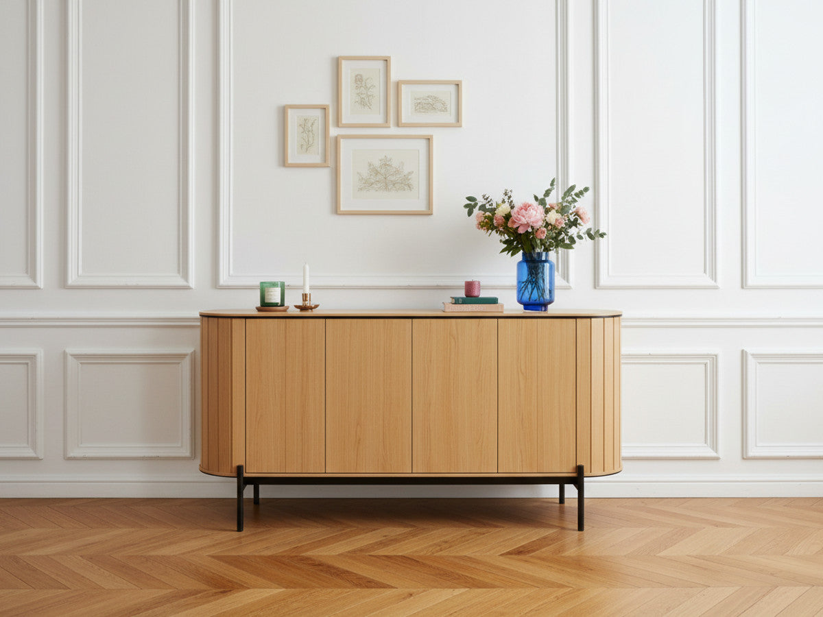 Afgeronde dressoir met 4 deuren, 168 cm, AMBOISE, eikenkleur