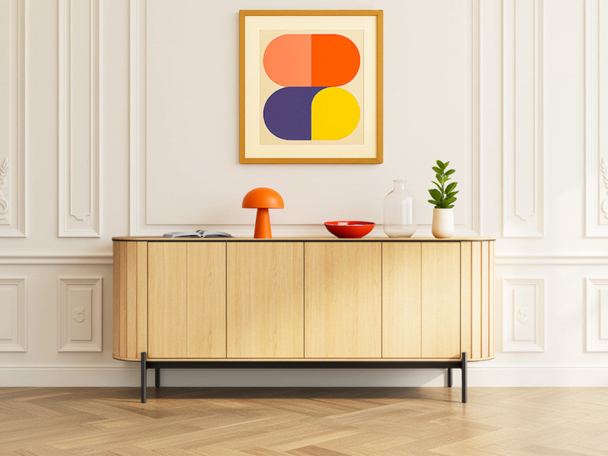 Buffet arrondi 4 portes 200 cm AMBOISE couleur chêne