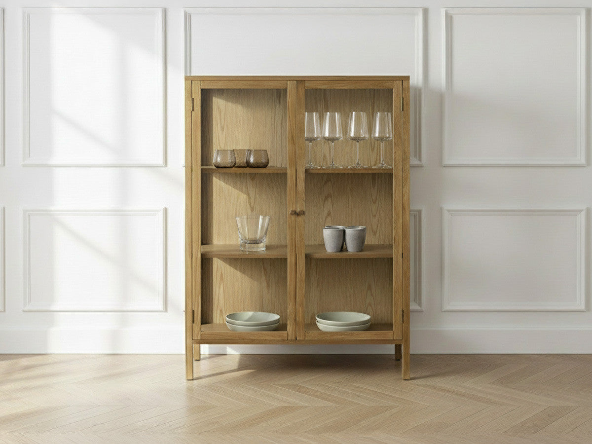 CARMEN hoog dressoir met 2 deuren, 90 cm, massief eiken fineer