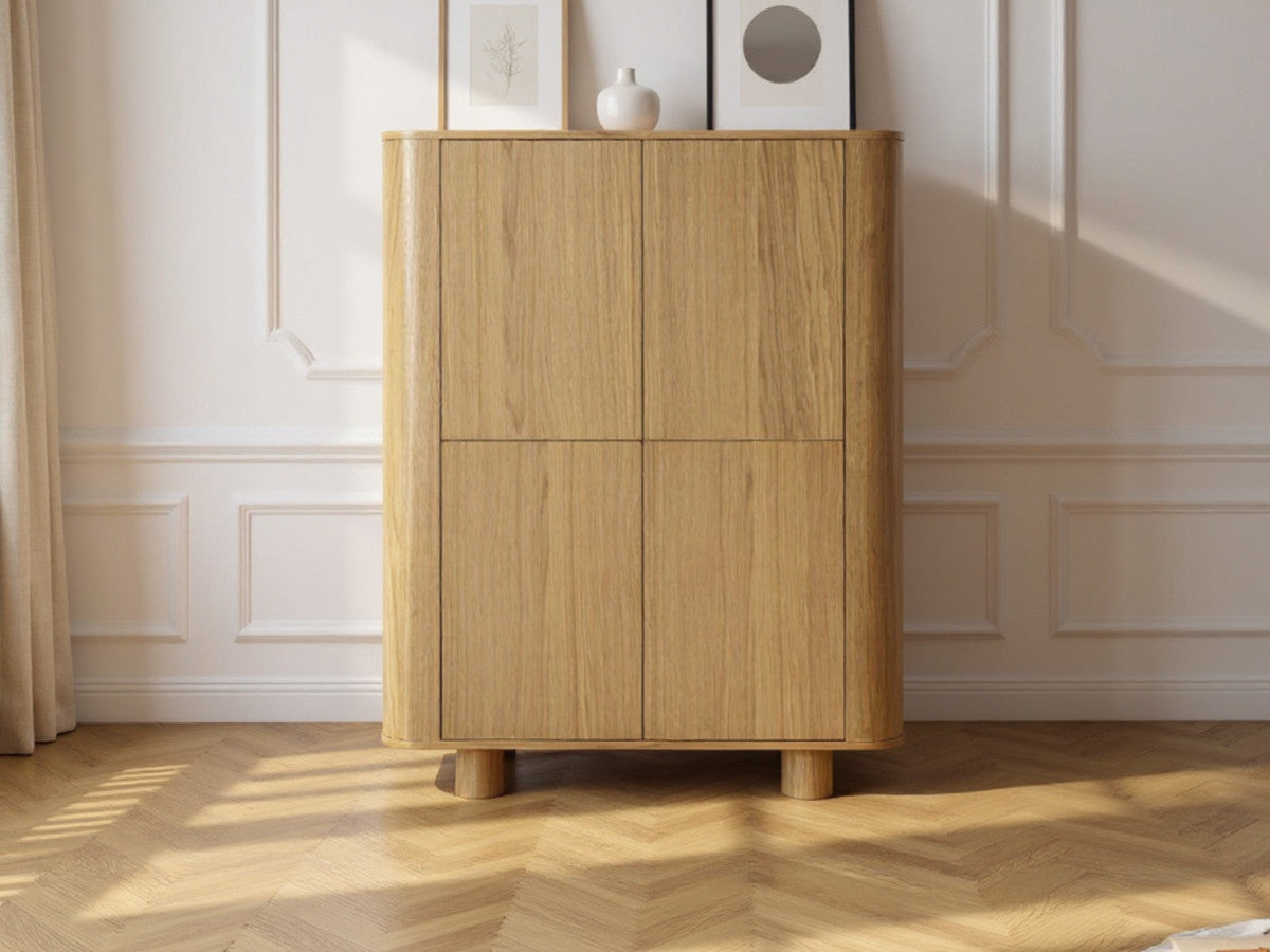 MALO 4-deurs hoog dressoir 100 cm massief eiken fineer