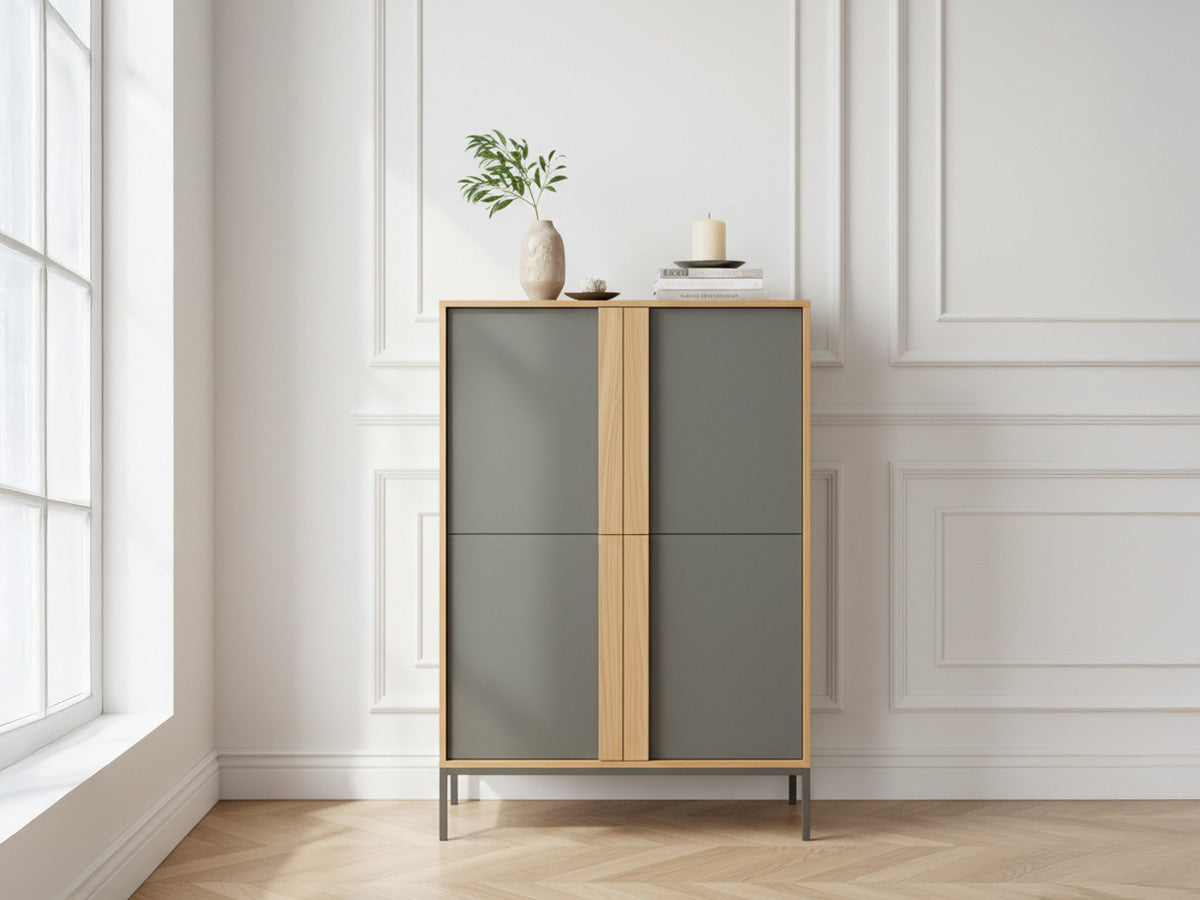 Buffet haut 4 portes 92 cm SOHO vert avec pieds en métal