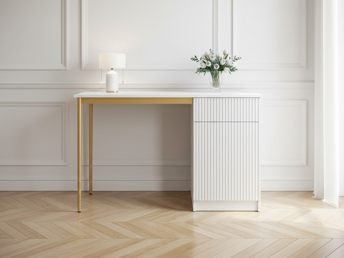 Bureau 1 porte et 1 tiroir KASHA pieds or