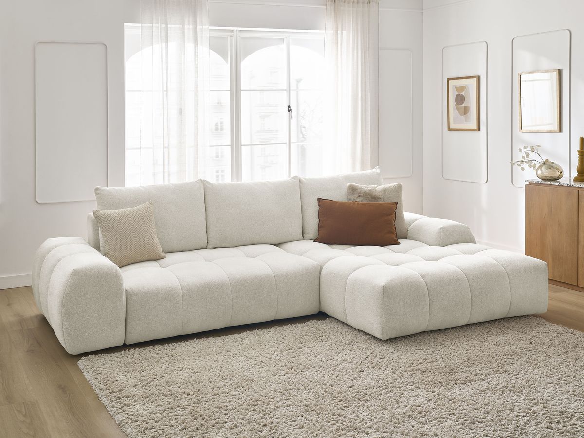 Canapé d'angle convertible coffre EVEREST tissu chiné