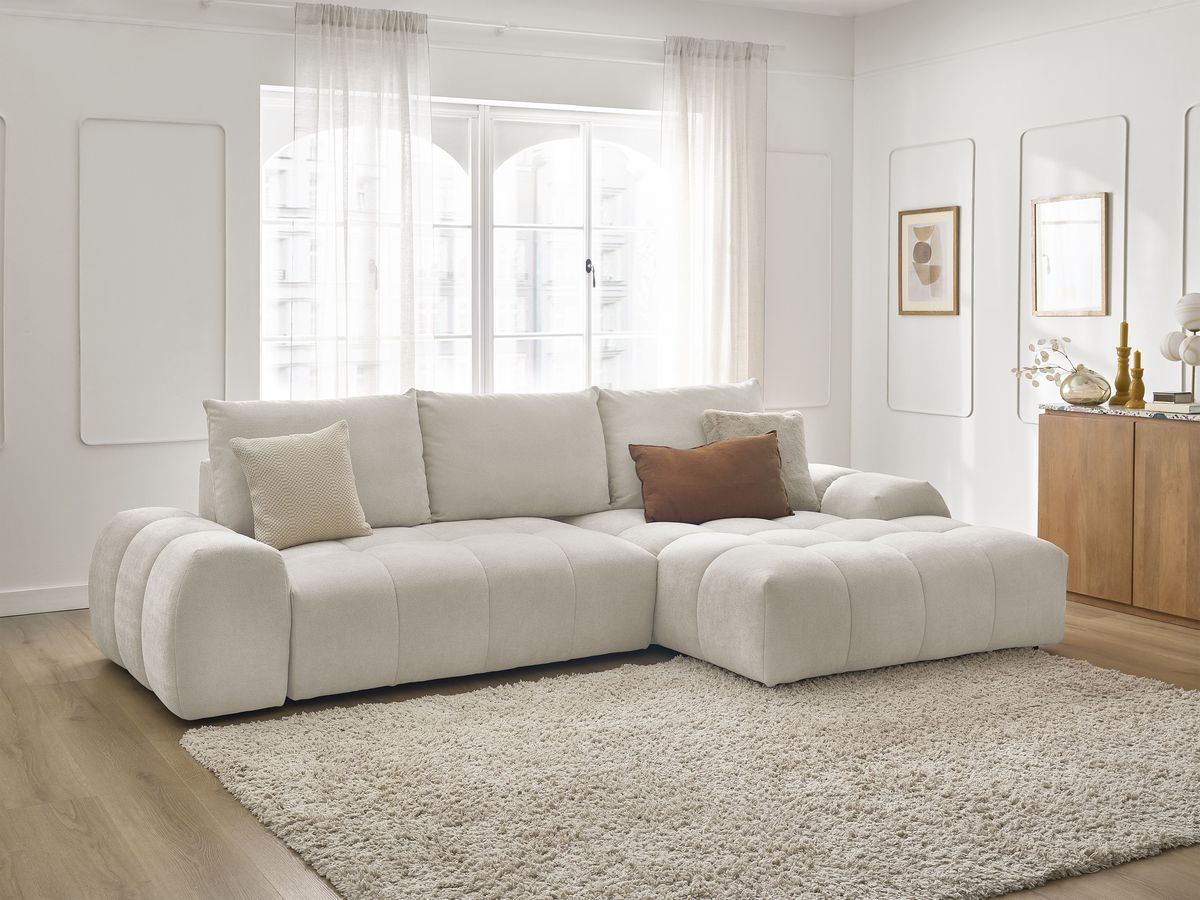 Canapé d'angle convertible coffre EVEREST tissu texturé