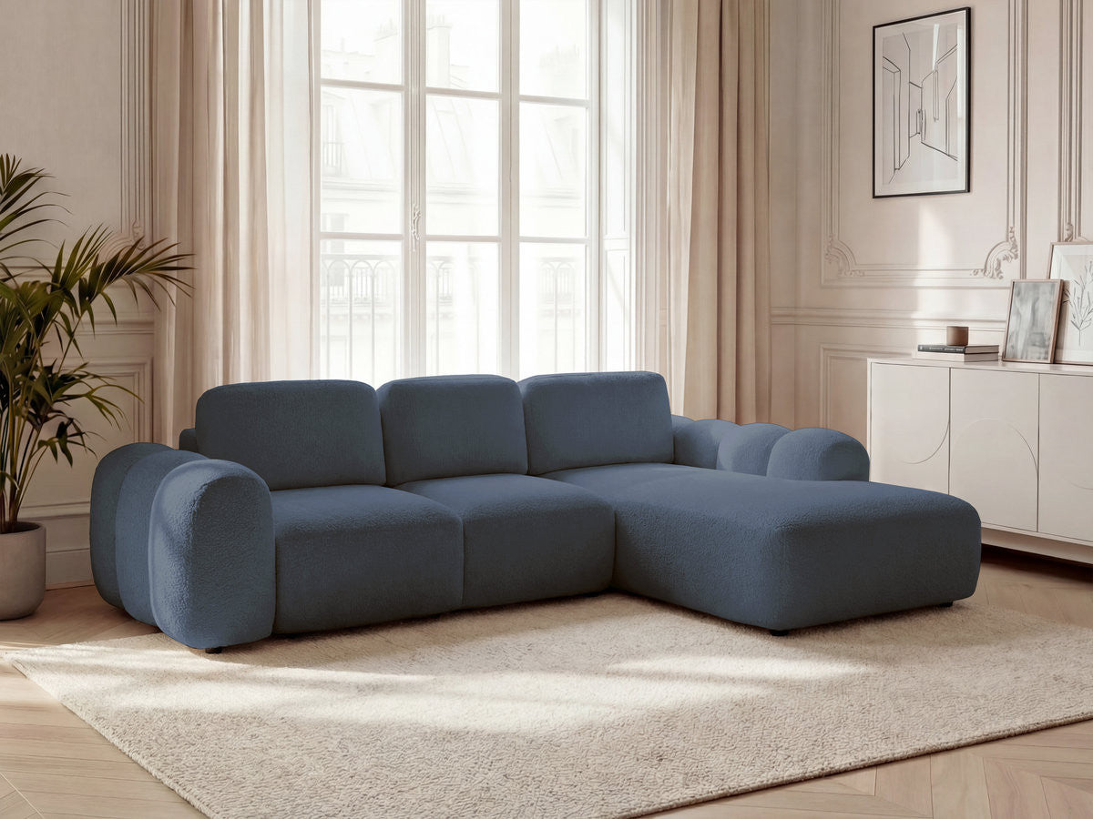 Hoekbank met slaapfunctie, opbergruimte en grote chaise longue, MONTAIGNE, boucléstof