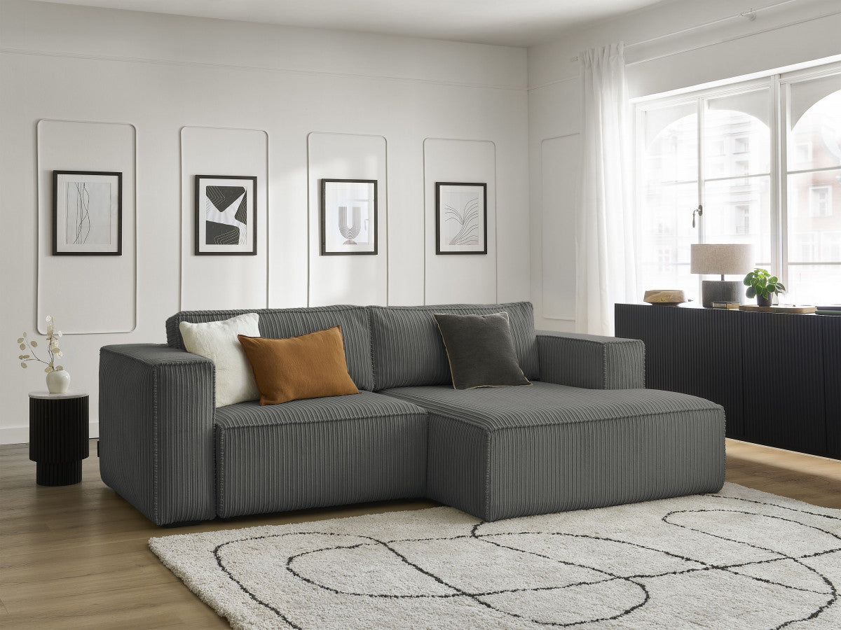 Canapé d'angle convertible coffre NINA velours côtelé