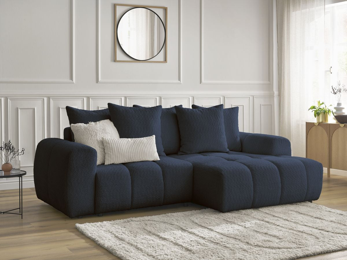 Canapé d'angle convertible coffre ROXELANE tissu bouclette