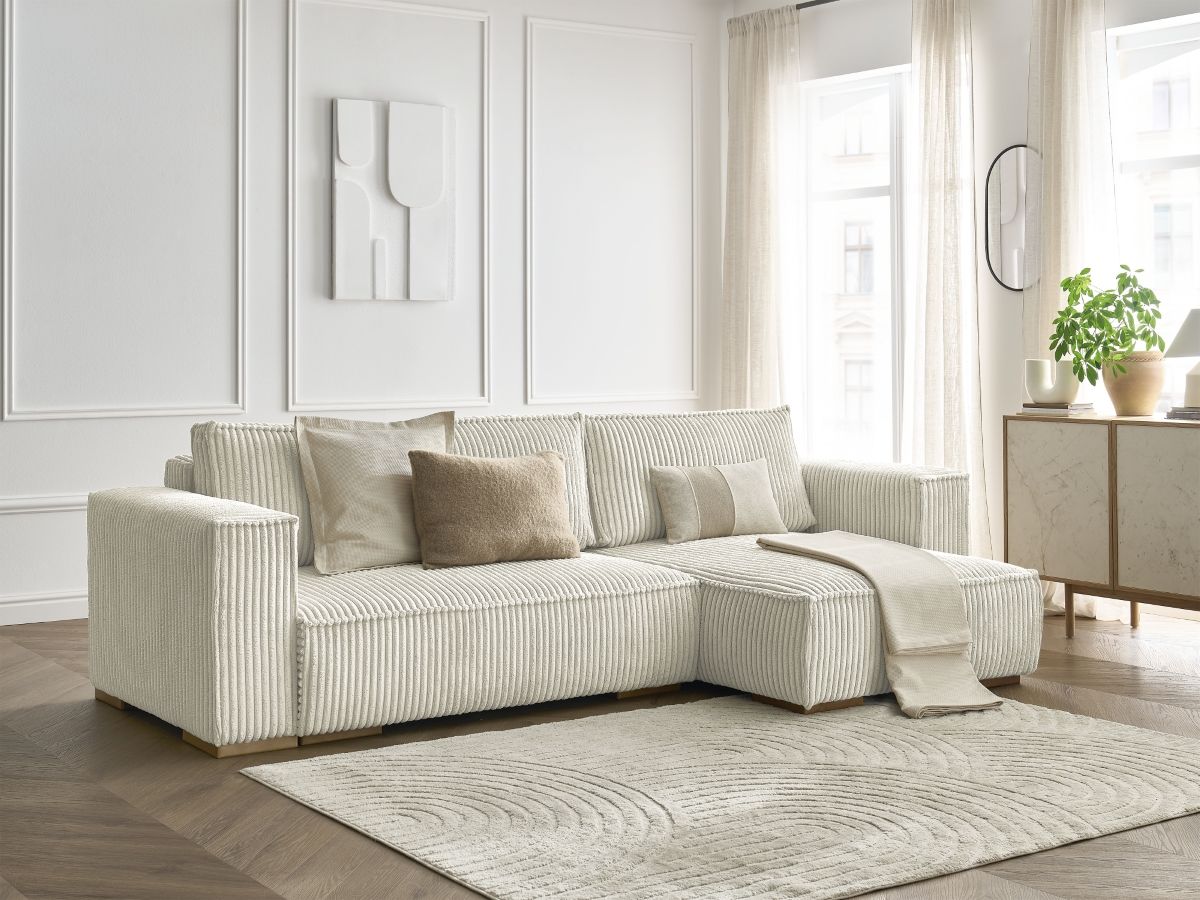 Canapé d'angle réversible convertible coffre CHELSEA gros côtelé doux