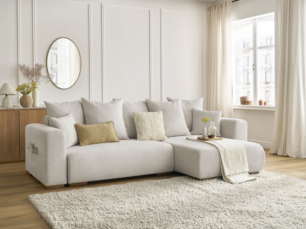 Canapé d'angle convertible réversible coffre SIDONIE tissu chiné