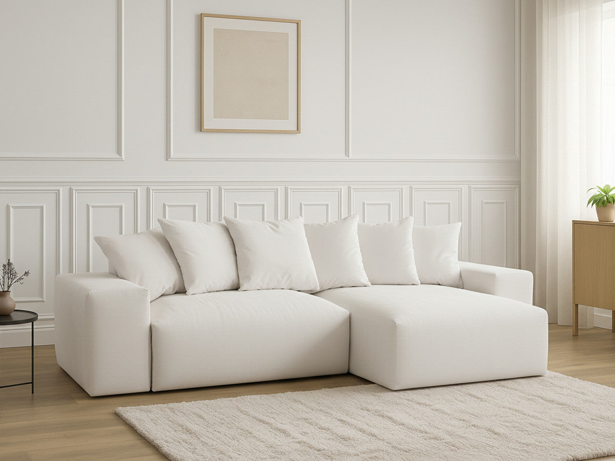 Canapé d'angle convertible réversible coffre VOLTAIRE tissu lisse