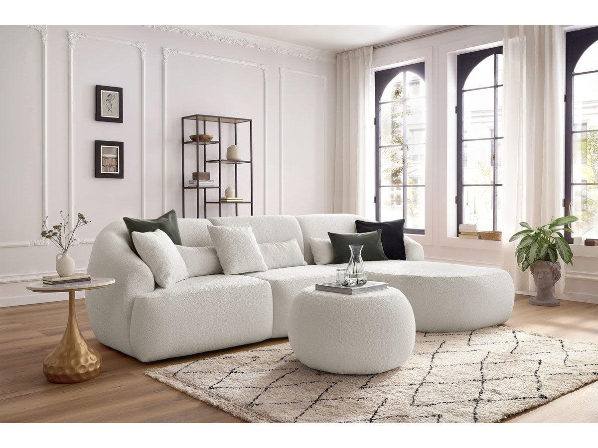 ALESIA vaste hoekbank in badstof met poef