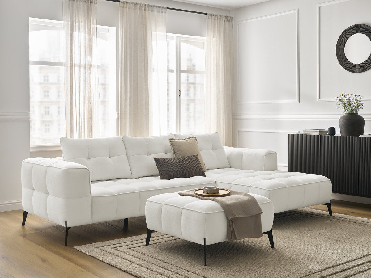 Canapé d'angle fixe ANIS tissu texturé avec pouf