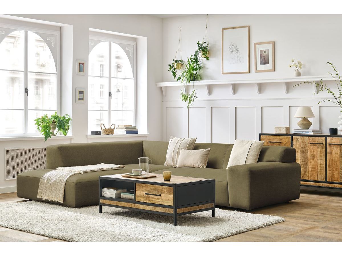 Canapé d'angle fixe compact LAVENA tissu velours