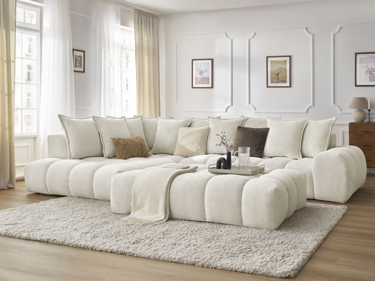 EVEREST vaste hoekbank in gemêleerde stof met voetenbank