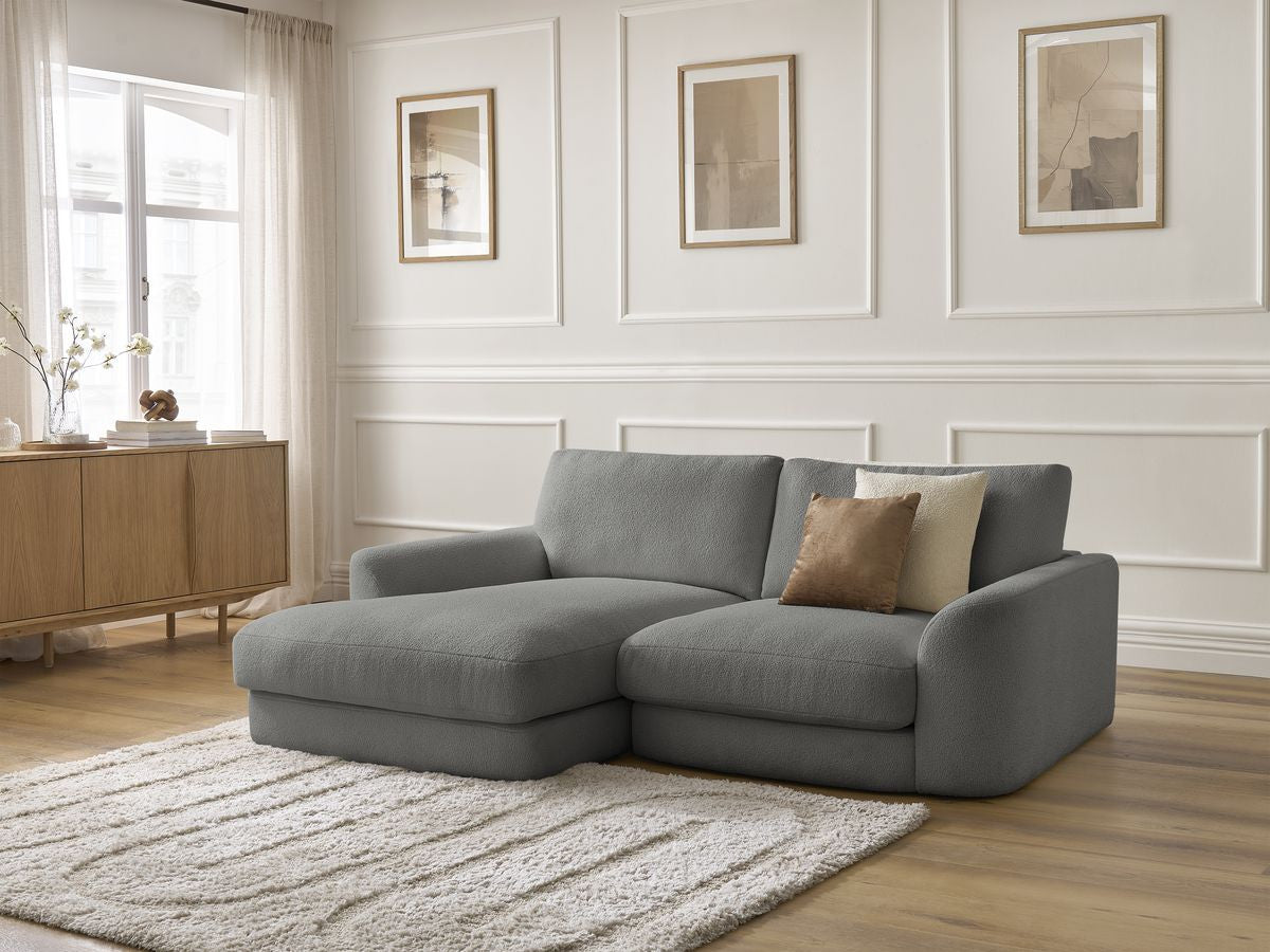 Canapé d'angle fixe LEONORE tissu bouclette