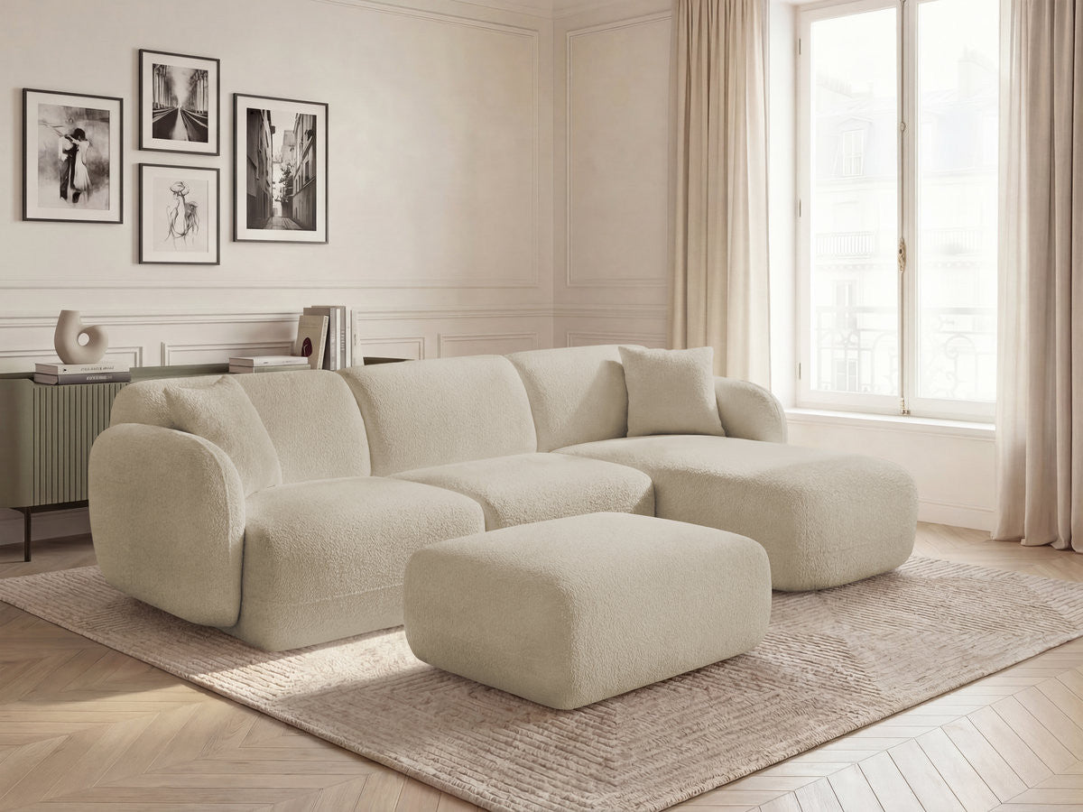 Canapé d'angle fixe modulable ANDA tissu chenille avec pouf