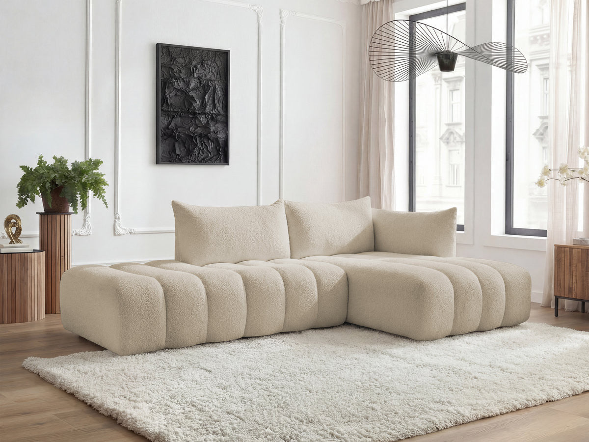 Canapé d'angle fixe modulable AZRA tissu bouclette