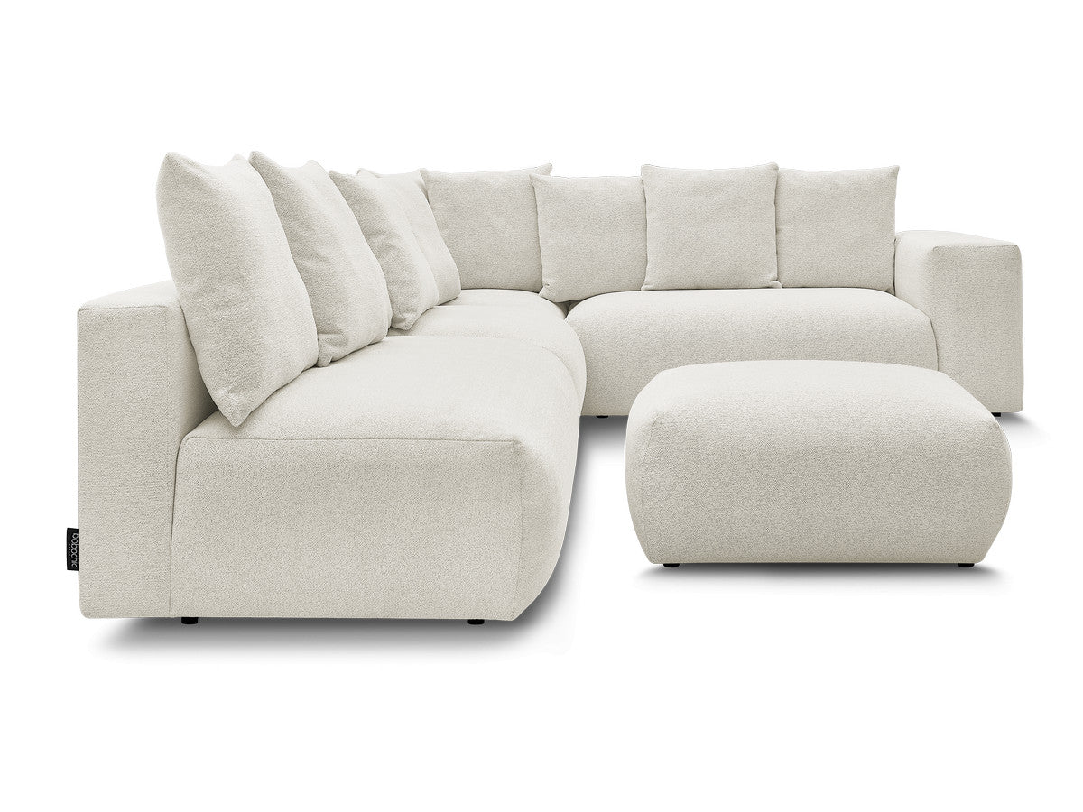 VOLTAIRE modulaire vaste hoekbank met 2 tweezitsfauteuils, 1 hoek- en 1 enkele fauteuil in gemêleerde stof met voetenbank