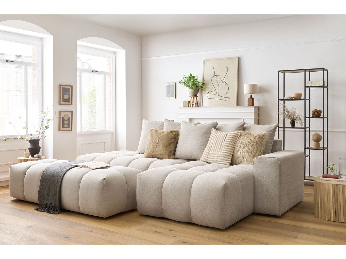 Canapé d'angle fixe MONT-BLANC tissu avec pouf