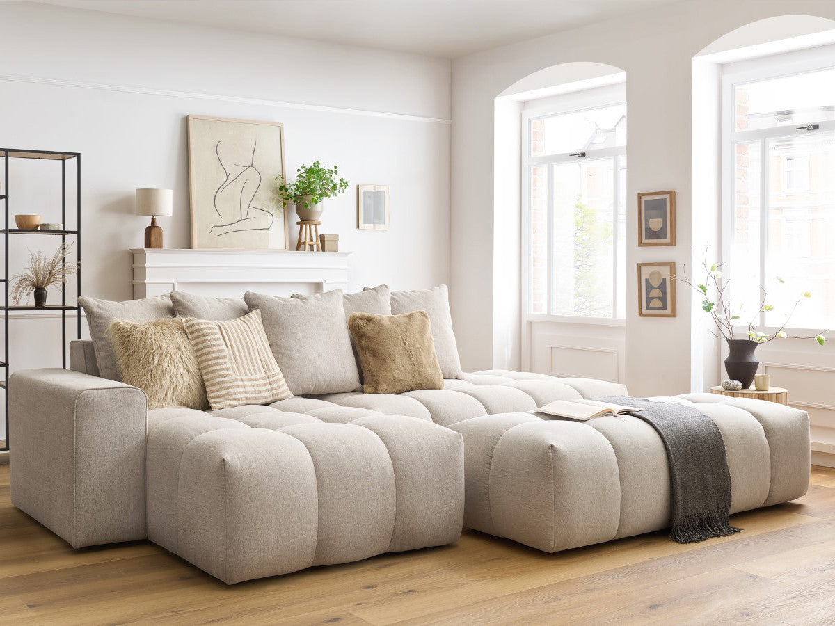 Canapé d'angle fixe MONT-BLANC tissu avec pouf | BOBOCHIC®