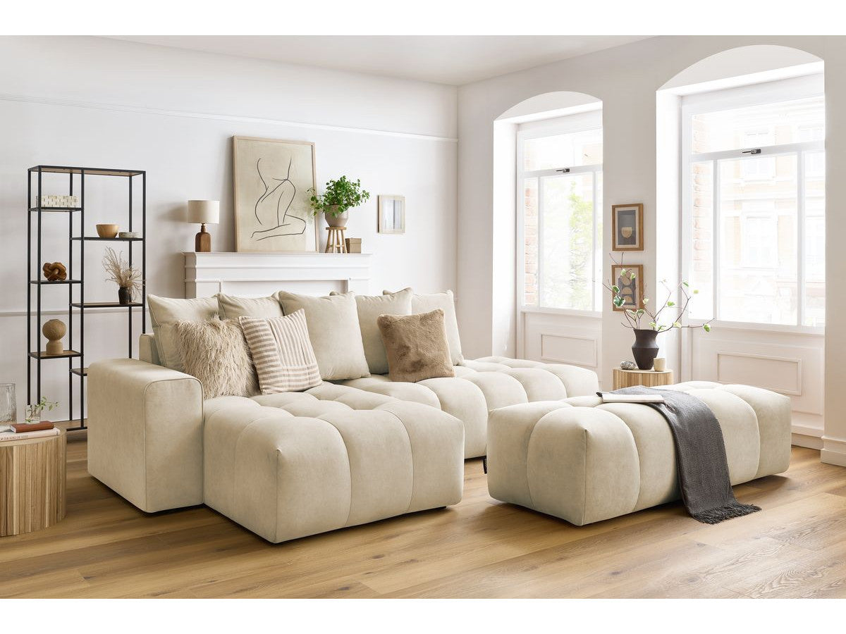 Canapé d'angle fixe MONT-BLANC velours avec pouf