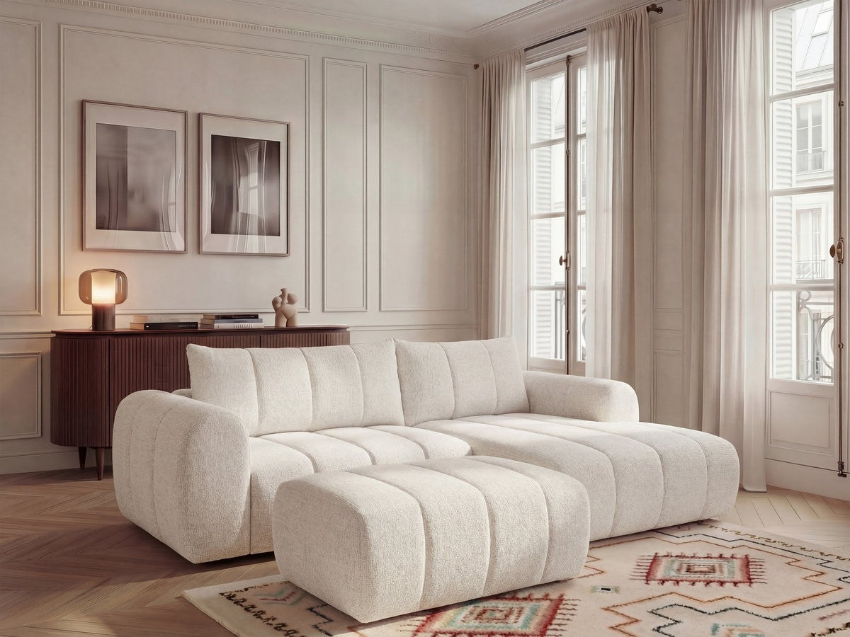 Canapé d'angle fixe NESTY tissu chiné avec pouf