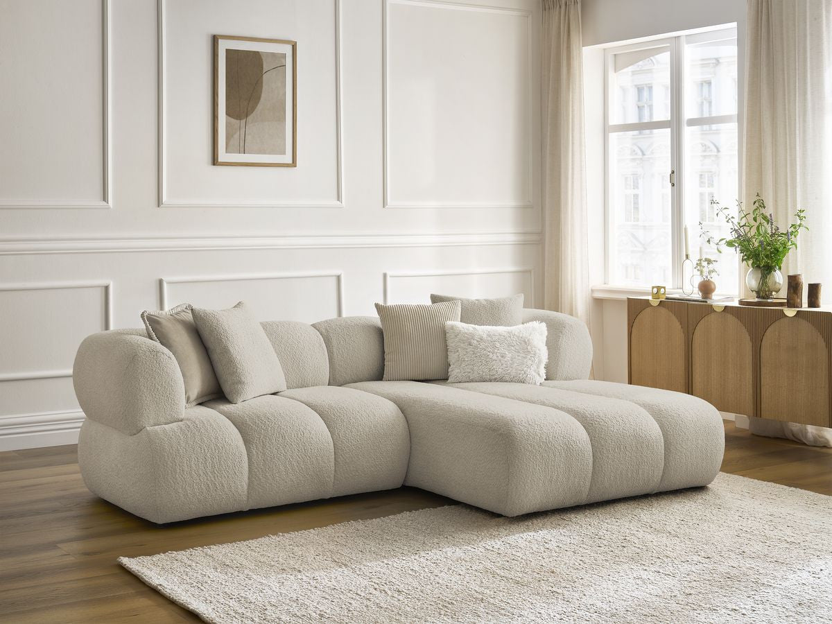 Canapé d'angle fixe PAMIRA tissu bouclette