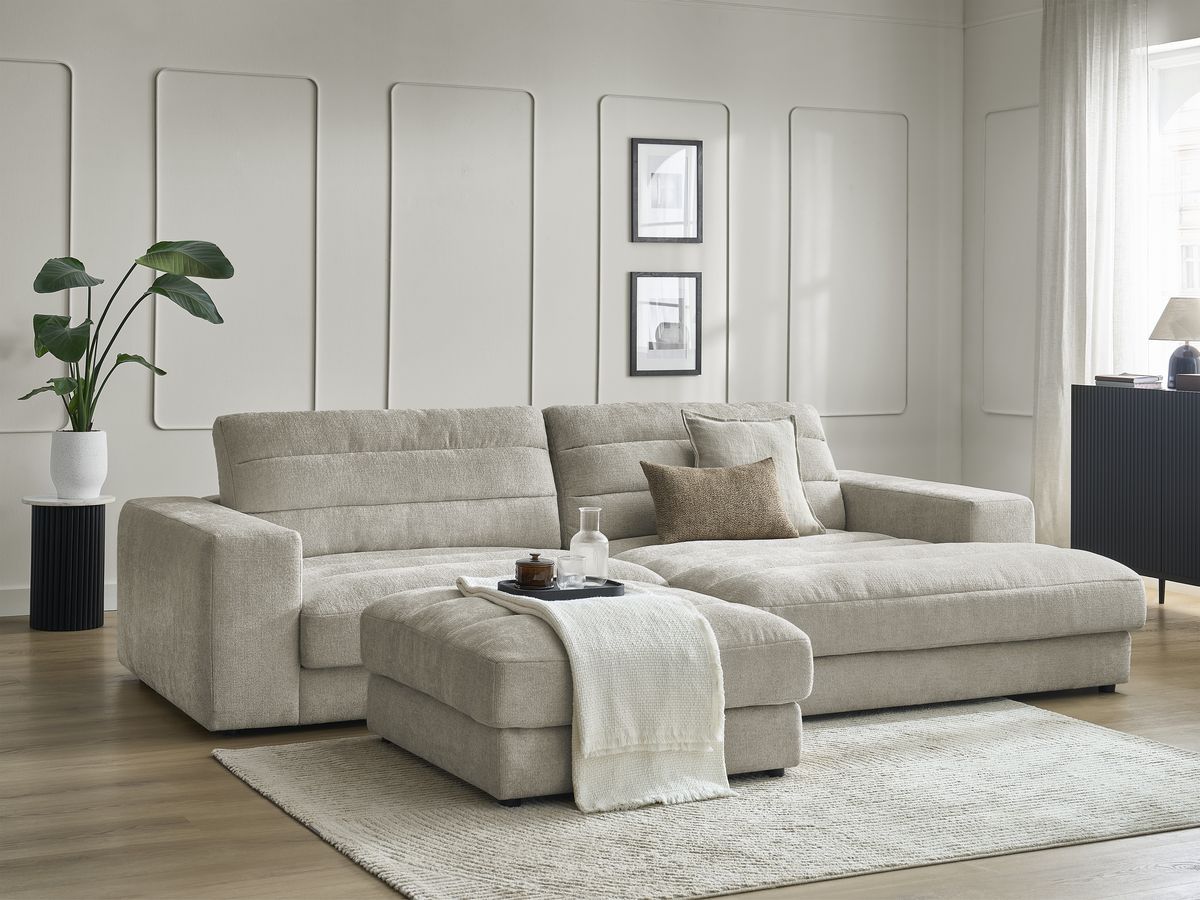 SIERRA vaste hoekbank in structuurstof met voetenbank