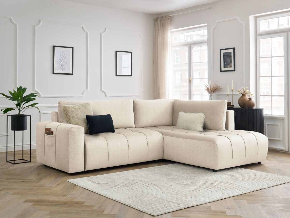 Canapé d'angle L convertible coffre ARSENE tissu velours