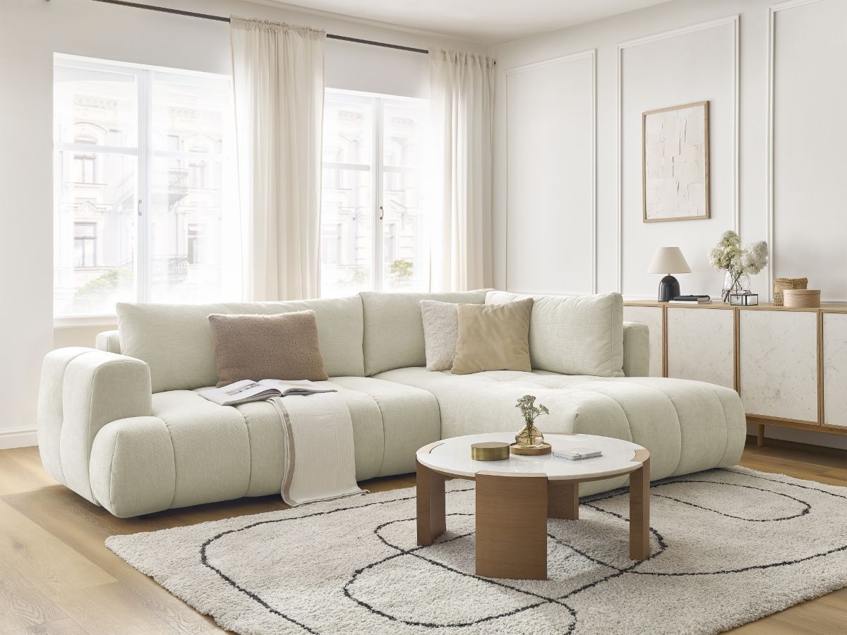 FUJI converteerbare L-vormige hoekbank in gladde stof