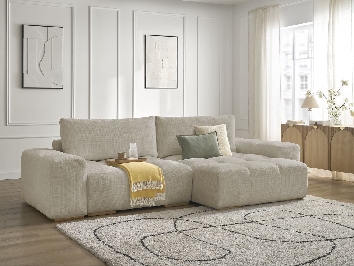 Canapé d'angle réversible convertible coffre ANAKIN tissu texturé