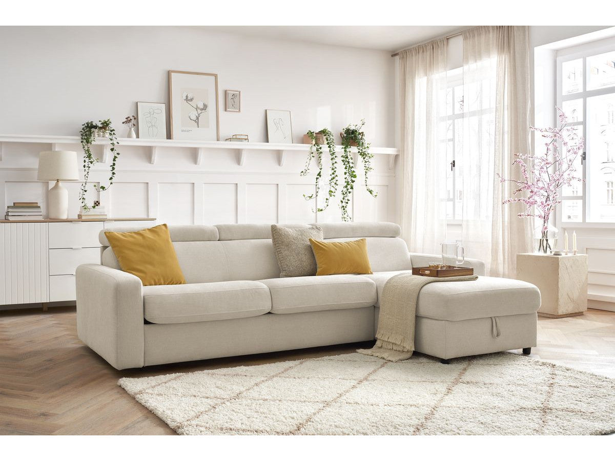 MONACO omkeerbare hoekslaapbank met opbergvak, gladde stof