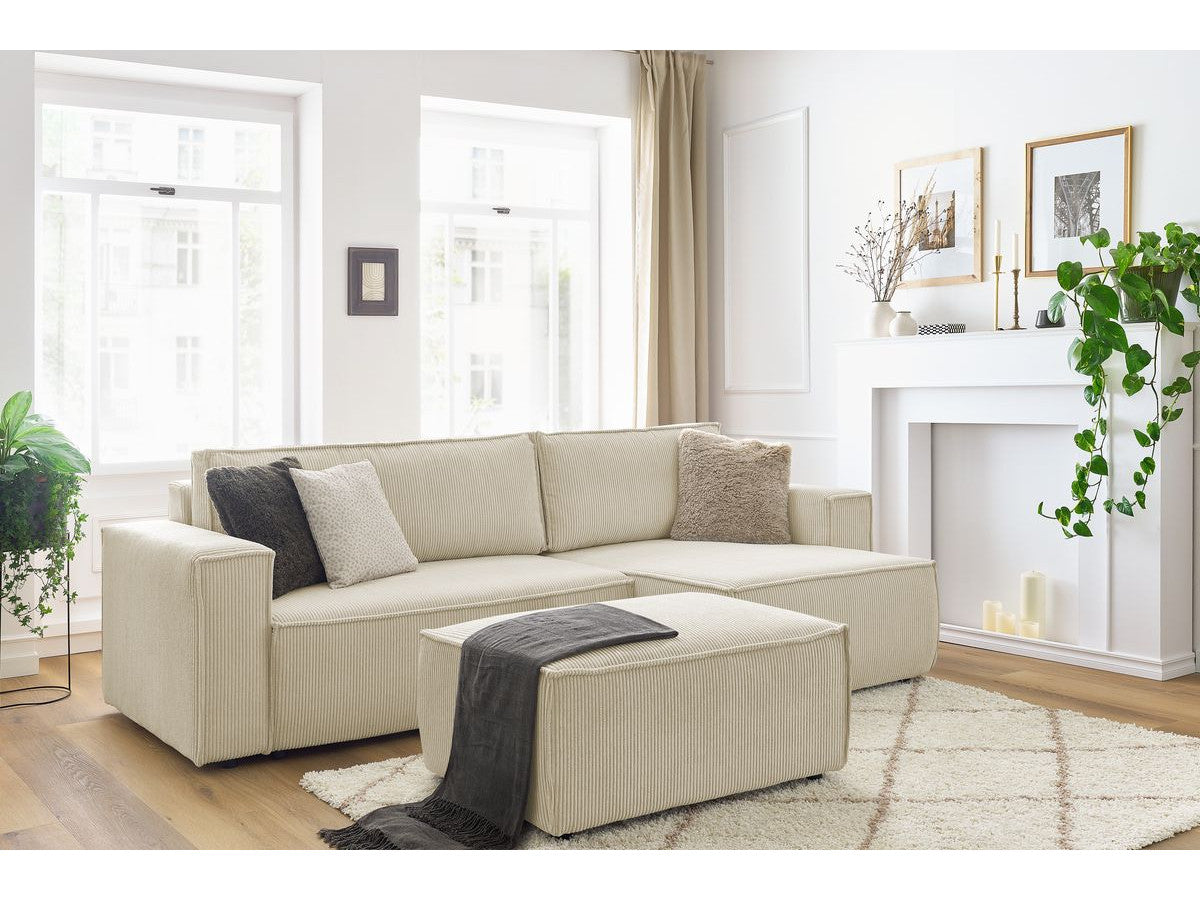 Canapé d'angle réversible convertible coffre NIHAD velours côtelé avec pouf