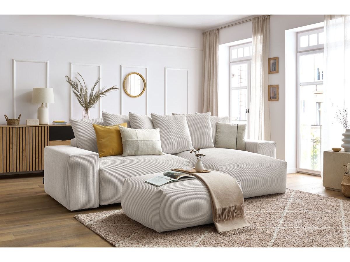 Canapé d'angle réversible convertible coffre VOLTAIRE avec pouf
