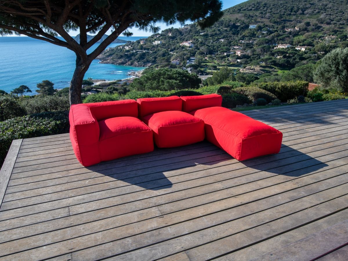 Modulaire tuinbank GIULIA met beschermhoes, 1 eenpersoonsfauteuil, 1 hoekbank en 1 chaise longue