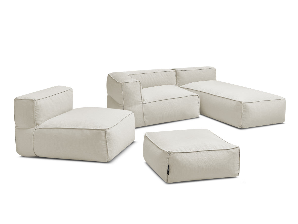 Canapé de jardin modulable GIULIA avec bâche de protection, 1 chauffeuse 1 place, 1 angle, 1 méridienne et 1 pouf