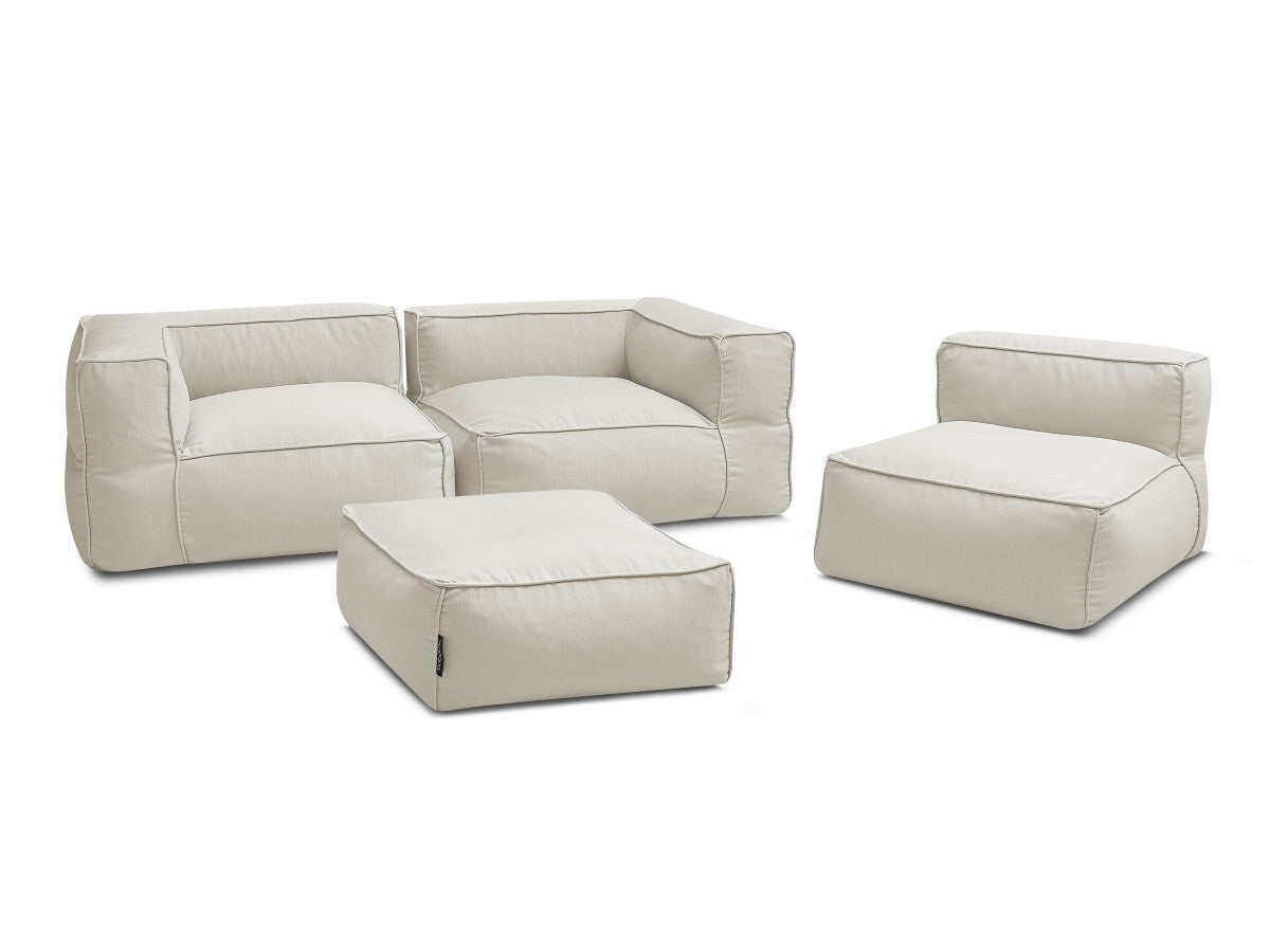 Canapé de jardin modulable GIULIA avec bâche de protection, 2 angles, 1 chauffeuse 1 place et 1 pouf