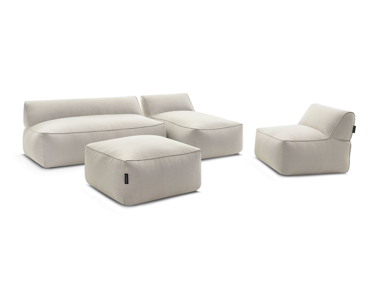 Canapé de jardin modulable RIVIERA tissu chiné avec 1 chauffeuse 1 place, 1 chauffeuse 2 places, 1 méridienne et 1 pouf