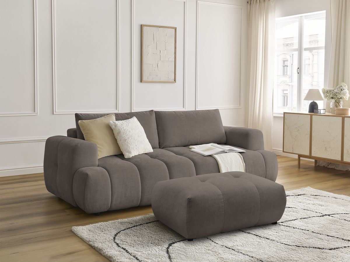 Canapé droit convertible 3 places FUJI tissu lisse avec pouf
