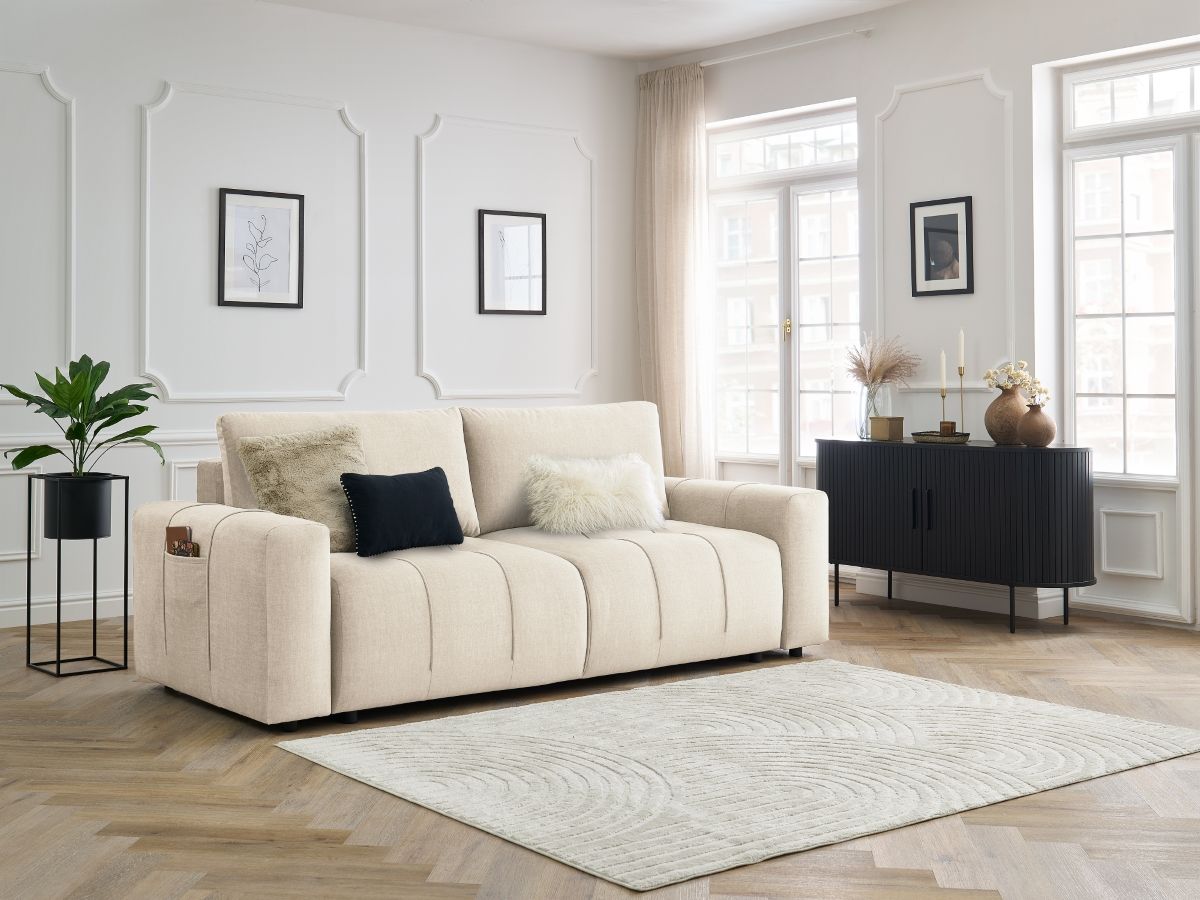 Canapé droit convertible coffre ARSENE tissu velours