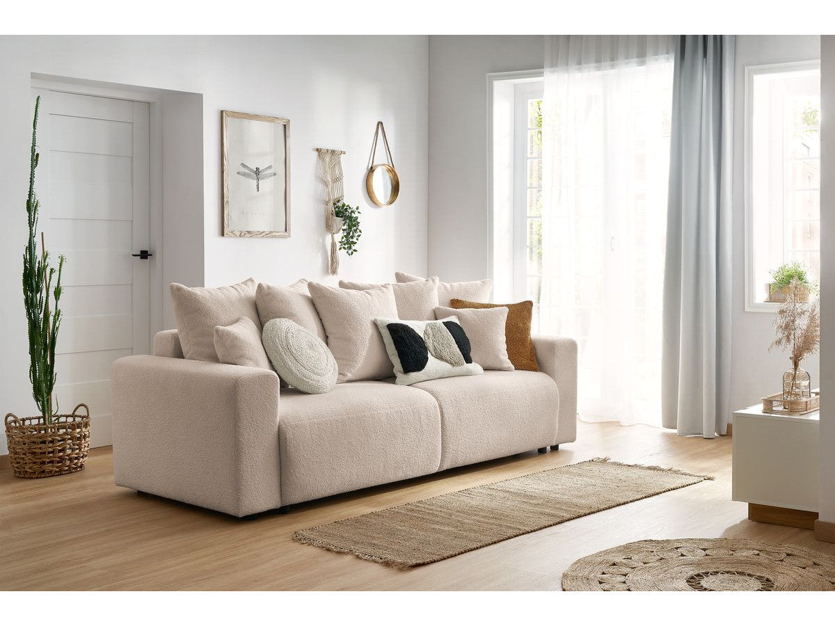 Canapé droit convertible coffre ENVY tissu bouclette doux