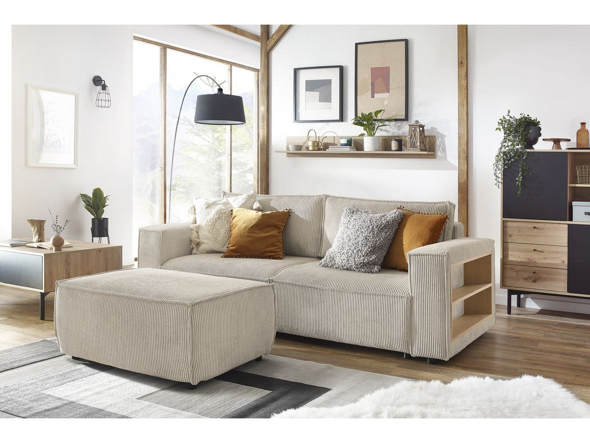 NIHAD corduroy omvormbare rechte bank met opbergvak en voetenbank