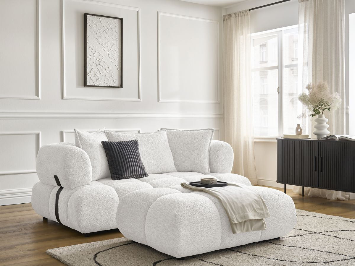 ALYA vaste 2-zits rechte bank in badstof met poef